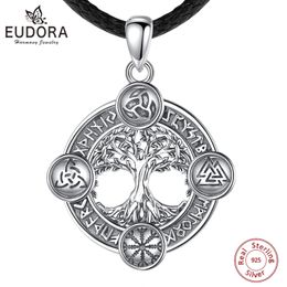 Pendant Necklaces Eudora 925 Sterling Silver Tree of Life Necklace Norse runes Hexe Celtic Knoten Yggdrasil Amulett Pendant Man Viking Jewellery 231020
