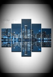 Canvas Wall Art Pictures Home Decor 5 Pieces Chicago City Night View Paintings HD Prints Beautiful River City Building Posters2472574