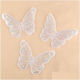 Embroidered Sequin Butterfly Applique Fabrics Diy Costume Headwear Earring Sewing Garment Accessories Drop Delivery