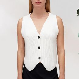 Women's Vests Women V-Neck Knitted Vest Casual Waistcoat Slim Fit Single Breasted Fashion Solid Color Pullover