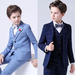 Suits Spring Big Boys Top Quality Plaid Wedding Suit Teenager Kid Formal Tuxedo Bowtie Dress Children Blazer Party Performance Costume 231020