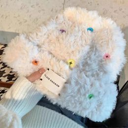 Wide Brim Hats Bucket Fluffy Fur Hat Women Soft Plush Winter Warm Ear Protection Cap Colourful Buttons Outdoor Snow Coldproof Version Benines Caps 231021