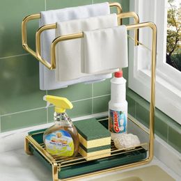 Kitchen Storage Sponge Holder Organiser Dish Drainer Sink Rag Soap Rack Wall Mounted Drain Pan Accessorie