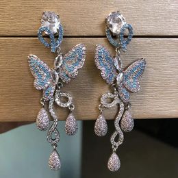 Dangle Earrings Bilincolor Blue And Pink Zirconia Tassel Butterfly Earring For Women Jewellery