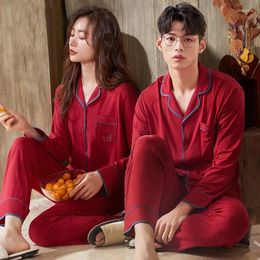 Men's Sleepwear Lovers Pajamas Wedding Festive Red Sets Soft Modal Long Sleeve Top Pants Home Clothing Pyjamas