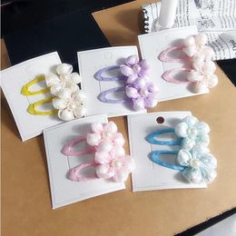 Hair Accessories 2PCS Set Solid Color Pearl Flower Cloth Clips For Girl Kids Cute Kawaii Fancy Fairy Princess Hairpin Fashion