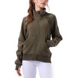 Women's Hoodies Female Warm And Velvet Autumn Winter Yoga Clothing Jacket Sports Zipper Top Loose Long-sleeved Fitness LU