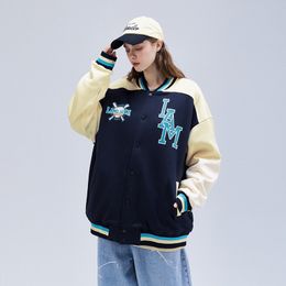 Autumn and Winter New Thickened Fleece Baseball Jersey Fashion Men's and Women's Loose Coat Letter Printing Stand Neck Jacket Coat
