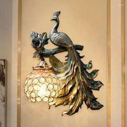 Wall Lamps Modern Retro Peacock Lamp Sofa TV Background Light Indoor Decor Lighting Home Bedroom Resin