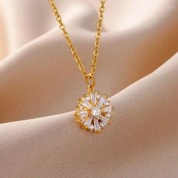 Pendant Necklaces 316L Stainless Steel Zircon Daisy Flowers For Women Gold Plated Star Girl Chain Collar In Trendy Wedding Jewellery