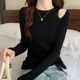 Women's Sweaters Women's Women Off Shoulder Full Sleeve Tees 2023 Autumn Chic Design Solid Color Bottoming Knitshirts Oversized