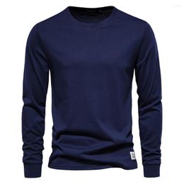 Men's T Shirts Fashion High Quality Spring Autumn Cotton O-neck Shirt For Men Casual Long Sleeved Mens Solid Colour Clothing