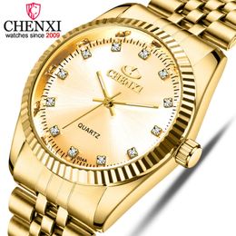 CHENXI Men Gold Watch Male Stainless Steel Quartz Golden Men's Wristwatches for Man Top Brand Quartz-watches Gift Clock