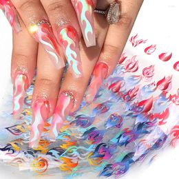 Nail Stickers 10pc Flame Foil Holographic Fire Art Sticker Decal Transfer Slider Adhesive Wraps Decor Manicure Accessories TR2104-1