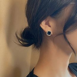 Stud Earrings Korean Style Fashion Zircon Black Resin Rhombus Ear Studs For Women Elegant Geometric Jewelry Gifts