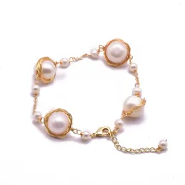 Link Bracelets Fashion Natural Freshwater Pearl Copper Bracelet Women's High Class Jewellery Birthday Gift Wholesale