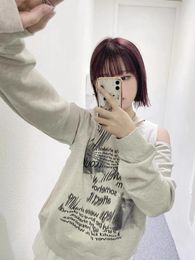 Women's Hoodies Y2K American Street Fashion Hoodie Fall Sexy Off-the-shoulder Gray Casual Letter Sense Of Design Pullovers Female Tops