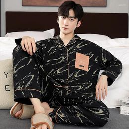 Men's Sleepwear Men Pajamas Autumn Cotton Long Sleeve Plus Size Male Loose Casual Night Clothes Pyjamas Two-piece Suit Home Wear Loungewear