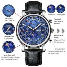 Chenxi 976 Leather Chronograph Date Men's Phase of the Moon Timing Business Luminous Quartz Watch Relojes Para Hombres