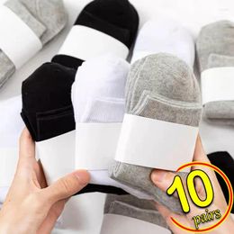 Men's Socks 10 Pairs Solid Colour Women Breathable Sports Casual Boat Comfortable Cotton Ankle Size 36-44 White Black