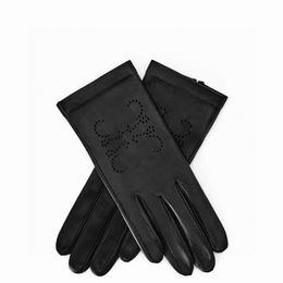 Women Sheepskin Leather Gloves Designer for Mens Plush Touch Screen for Cycling with Warm Sheepskin Fingertip Wool Gloves Anagrams Hat Checked Black Accessories
