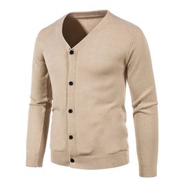Mens Sweaters Autumn V Neck Sweatercoat Knitted Slim Fit Solid Color Casual Cardigan Men Long Sleeve Knitwear Korean Style Sweater 231021