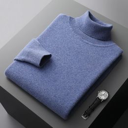 Mens Sweaters Autumn and winter 100% pure merino wool pullover mens turtleneck cashmere sweater thickened warm loose solid Colour top 231021