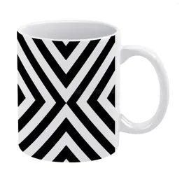 Mugs Black & White Simple Pattern Mug Ceramic Tea Cup Birthday Gift Milk Cups And Texture Stripe Modern Optical Blac