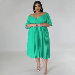 Plus Size Dresses Office Lady Pleated Dress Summer Women Clothes Half Sleeve Ruched Ladies Casual Elegant Vestidos Party Club