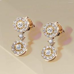 Dangle Earrings Huitan Fashion Contracted Women's Two Round Circle Charm With Cubic Zirconia Gold Color Luxury Wedding Trend Jewelry