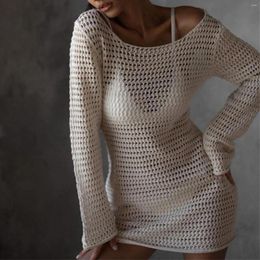 Casual Dresses Hirigin Vintage Crochet Hollow Out Dress Cover-Ups Chic Women Sexy Knit Mini Short Summer Beach Holiday Bodycon