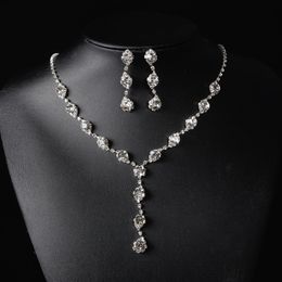 Crystal Rhinestones Wedding jewelry Fashion silver plated necklace Sparkly earrings sets for bride Bridesmaids women Bridal Accessories