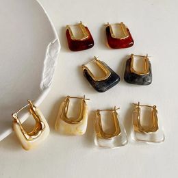 Dangle Earrings Korean Colorful Resin Acrylic U-Shaped Hoop Earring For Women Girls Vintage Metal Geometric Exaggerate Party Jewelry