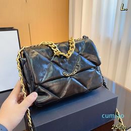 19 Series Two-Tone Women Designer Quilted Flap Bag Oil Wax/Lambskin Leather Gold/Black Metal Hardware Matelasse Chain 25x17cm Medium Soft Cross Body Shoulder Handbag