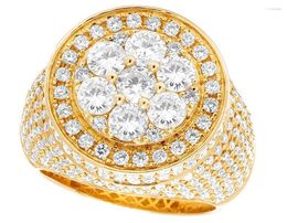 Cluster Rings Men's 14K Yellow Gold Lab Grown Diamond CVD HPHT Round 3D Pinky Ring 6 1/2 CT 20MM