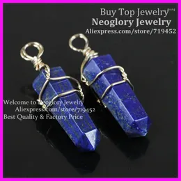 Pendant Necklaces 10pcs Natural Hexagon Prism Beads Healing Point Lapis Lazuli Gems Druzy Quartz Metal Wire Wrapped