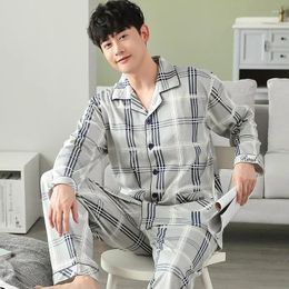 Men's Sleepwear Full Piece Suit Set Collar Men Print Nightwear Long Spring Two Pijama Cotton Sleeve Male Pyjama Autumn Pyjama