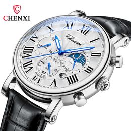 CHENXI Watches High Quality Leather Fashion Casual Quartz Wristwatches Luminous Waterproof Watch for Men Gifts