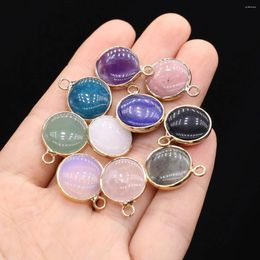 Pendant Necklaces Natural Stone Round Crystals Rose Quartz Amethyst Polished Gemstone Charms For Jewelry Making DIY Necklace Earrings 4pcs