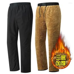 Outdoor Pants Winter Cotton Polyester Fabric Men's Plus Velvet Windproof Keep Warm Camping Climbing Straight Trousers