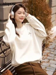 Women's Hoodies MISHOW Pullovers Thin Top Autumn 2023 Drop-shoulder Sleeve Peach Blossom Printing Back Loose Embroidery O-Neck Tops