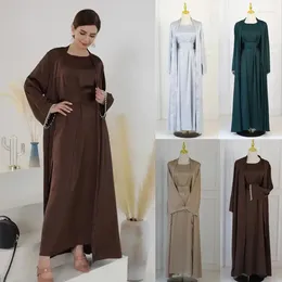 Ethnic Clothing 2 Piece Abaya Long Dress For Women Ramadan Eid Crepe Islamic Hijab Robe Dubai Turkish Party Kaftan Outfit Muslim Set