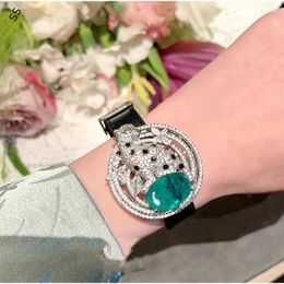 Bangle Colombian Emerald Colored Gemstone Cheetah Bracelet PU Wristband And White Zircon Decorated