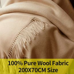 Scarves 100% Real Wool Scarf and Shawls Women Warm Shawls and Wraps for Ladies Stole Femme Solid Warps Winter Wool Scarves Pashmina 231021