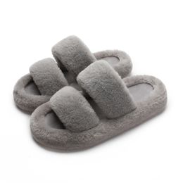 High-end fleece slippers women's outwear pink grey fashion indoor home anti-slip niche couple thick sole plush slippers