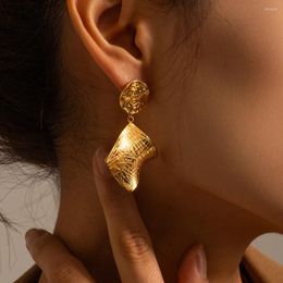 Dangle Earrings Goth Leaf Shape Pendant Textured Irregular Women Gold Plated Earring Elegant Bride Wed Stainless Steel Jewellery 2023