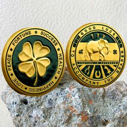 Good Luck Health Fortune Success Commemorative Coin Four leaf Grass Gold Coin Collectible Gift