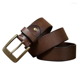 Belts Pure Cowhide 3.8cm Wide Men Genuine Leather Jeans Belt Copper Pin Buckle Thickened Or Male Waistband