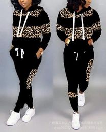 Women's Two Piece Pants Leopard Print Long Sleeve Hoodie & Set Women Autumn Winter Sweartshirts High Waist Sweatpants