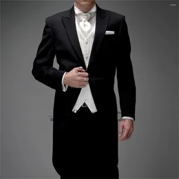 Men's Suits Black Tail Coat Men Peaked Lapel With White Vest Groom Wedding Tuxedos 3 Pieces Male Prom Blazers Slim Fit Terno Masculino